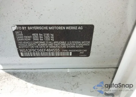 2014 BMW Activehybrid 3 from USA, damaged, VIN WBA3F9C56EF484555
